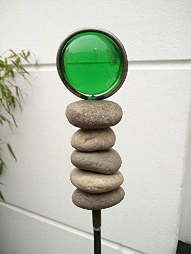 Gartendeko Gartenstecker , Glaskugel und Stein , Handarbeit , 032228