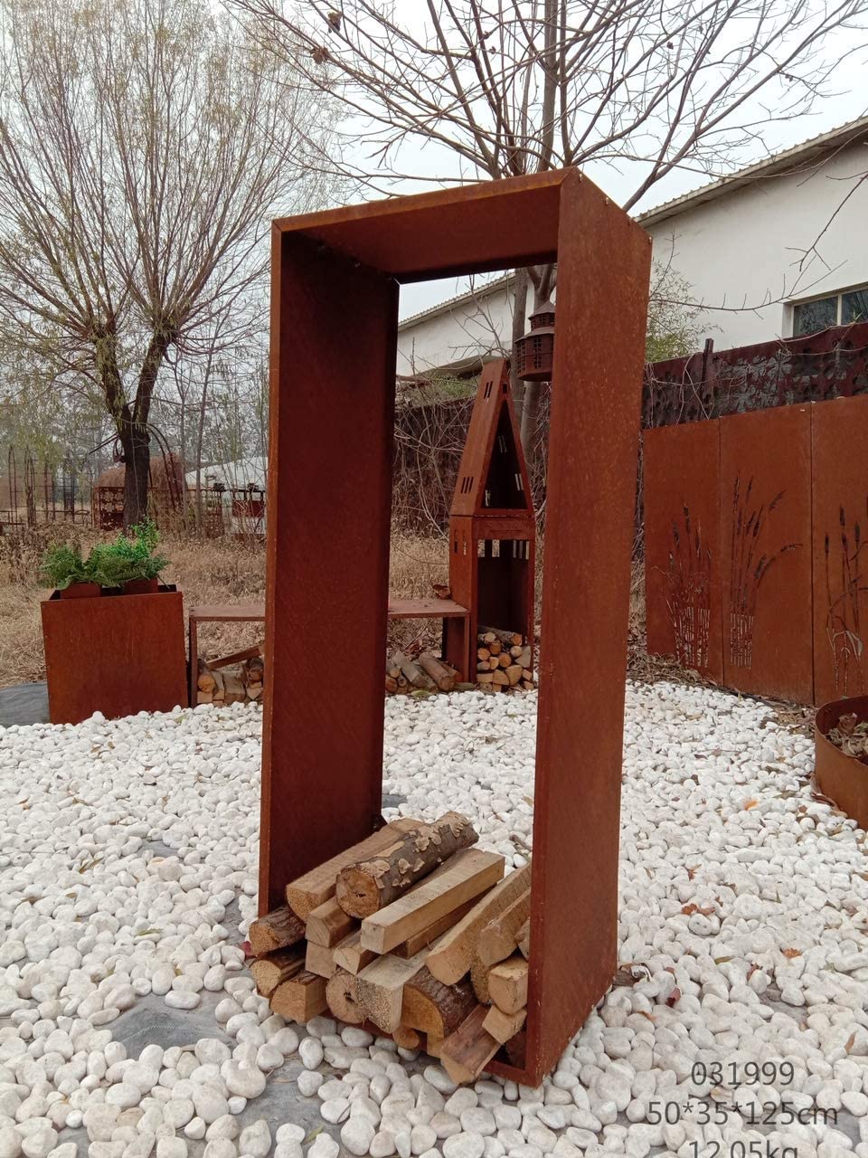 Firewood rack garden firewood shelter wood rack firewood rust metal 031999