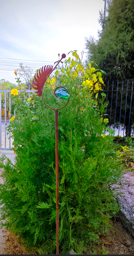 Garden stake, garden decoration, flower bed stake, made of glass and iron