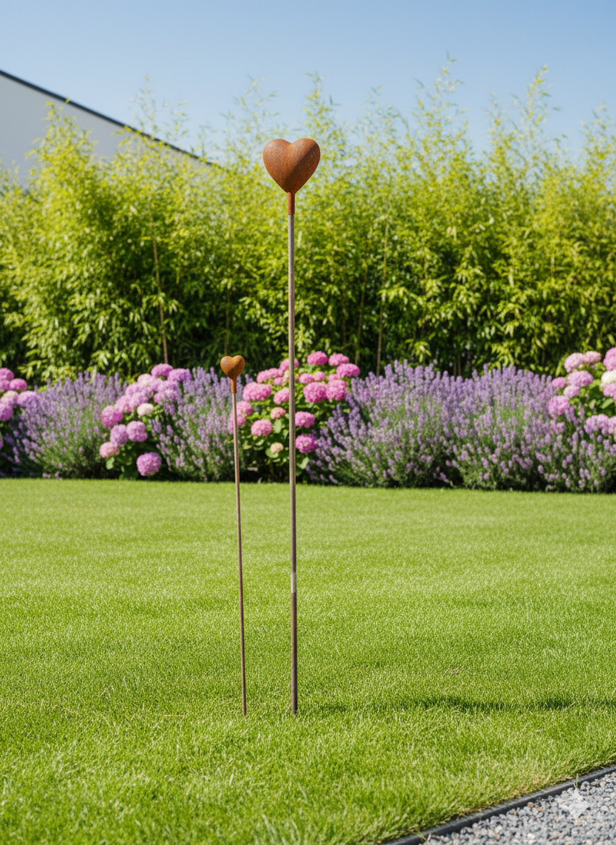 Edelrost tuinprikker van natuursteen, metaal, hart, 030869, 104cm