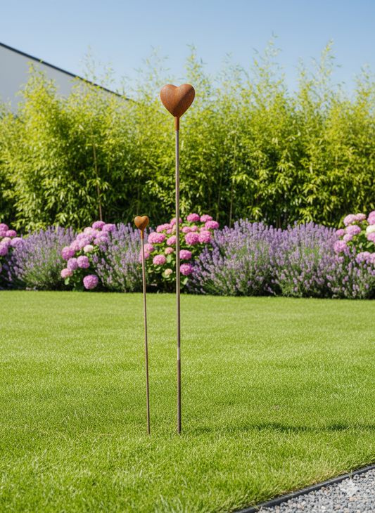 Edelrost tuinprikker van natuursteen, metaal, hart, 030869, 104cm