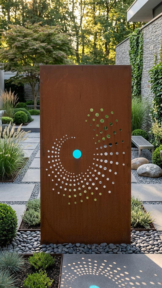 Protección visual de jardín, valla de jardín, pared de protección visual con decoración de vidrio