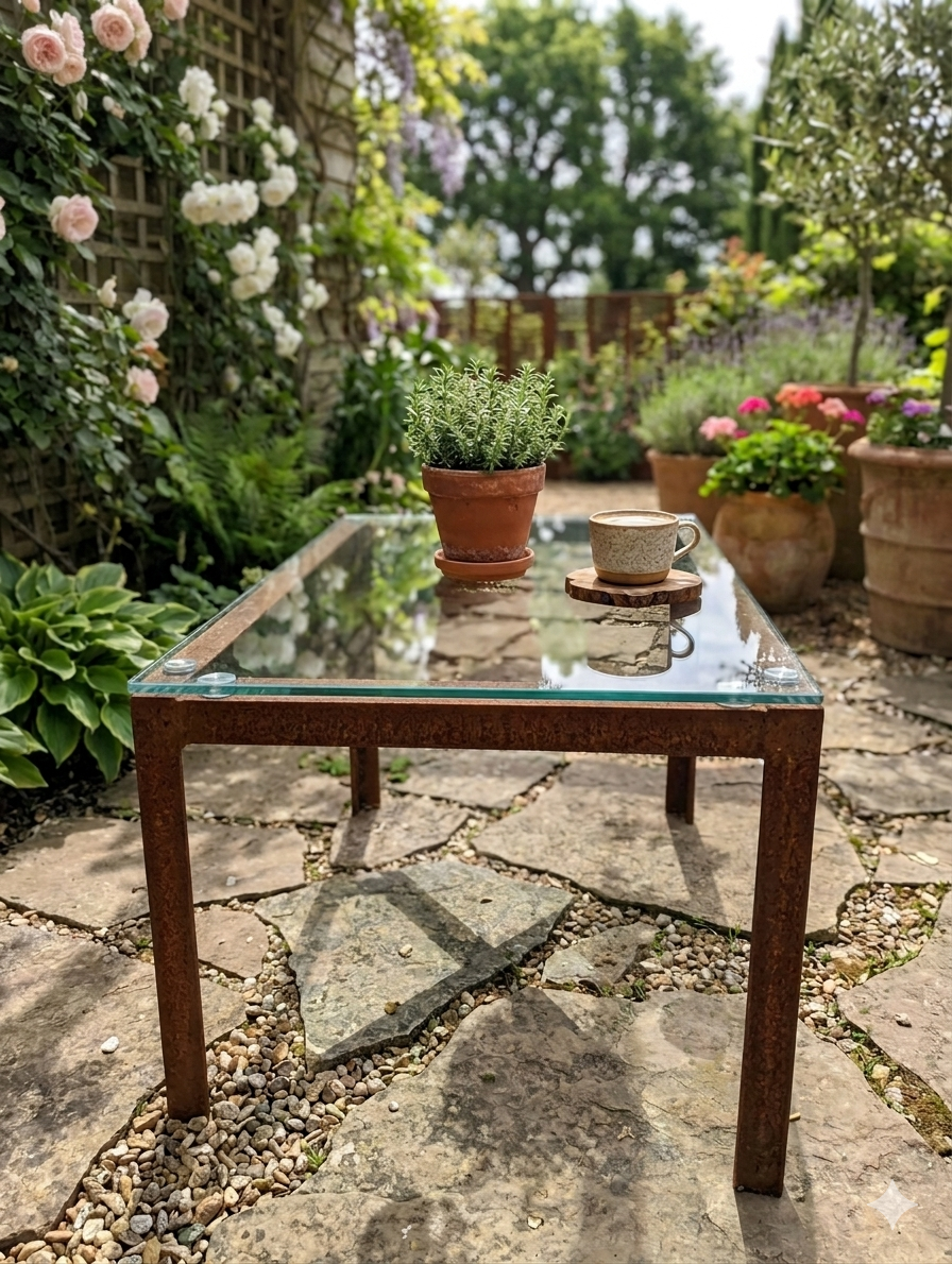 Garten Tisch , aus Metall , massiv Stahl, Rost 115/ 78/74cm