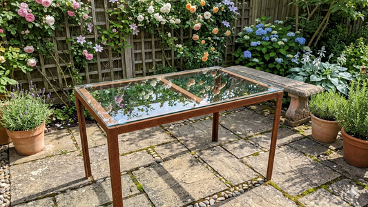 Garten Tisch , aus Metall , massiv Stahl, Rost 115/ 78/74cm