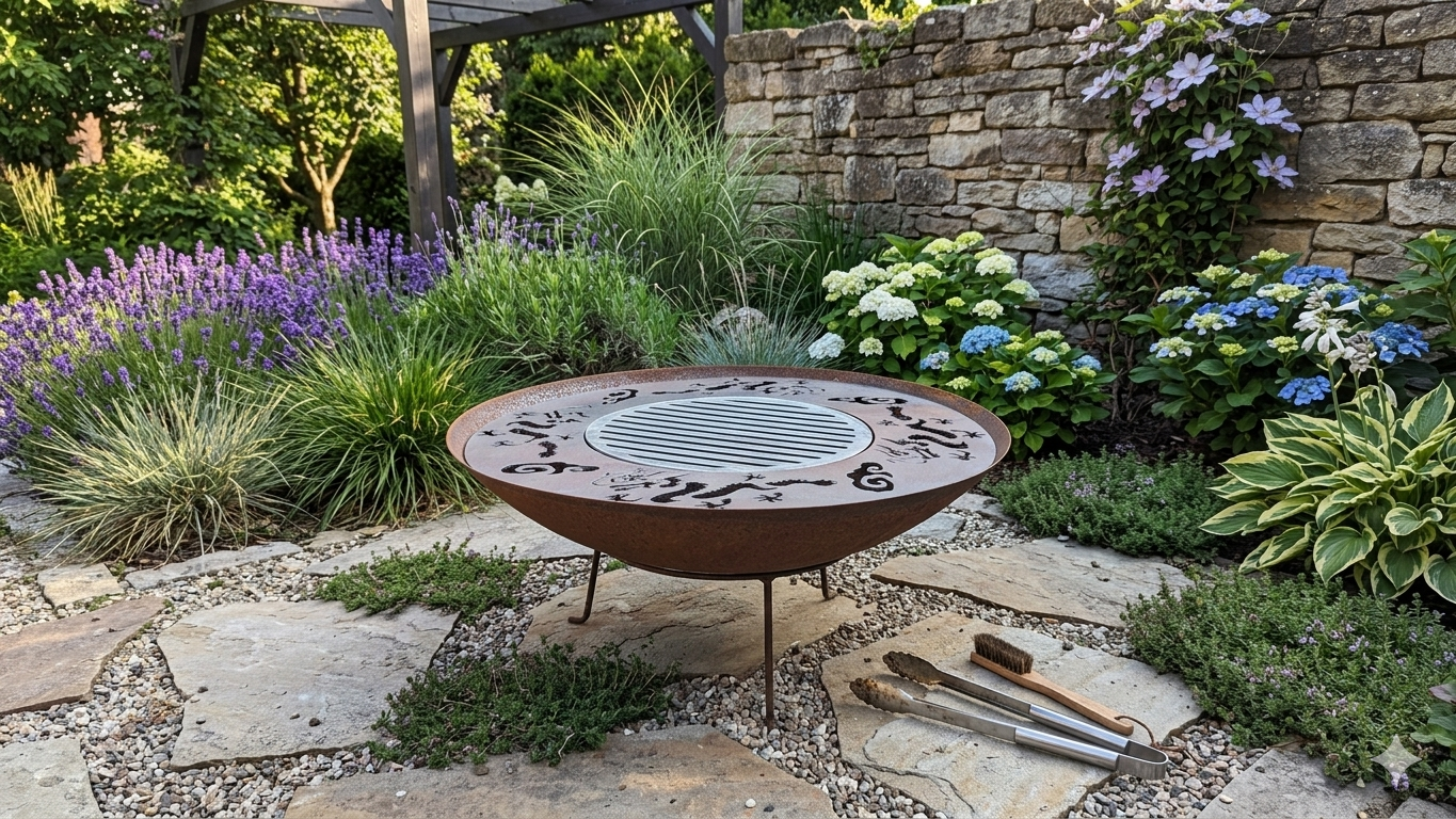 Tazón de fuego 60cm con parrilla de acero inoxidable 1.7mm, set de tazón de fuego para BBQ en el jardín