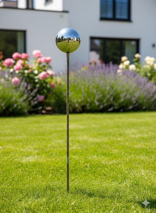 Gartenstecker mit Hohlkugel aus Edelstahl ，Zweitklassige Ware.