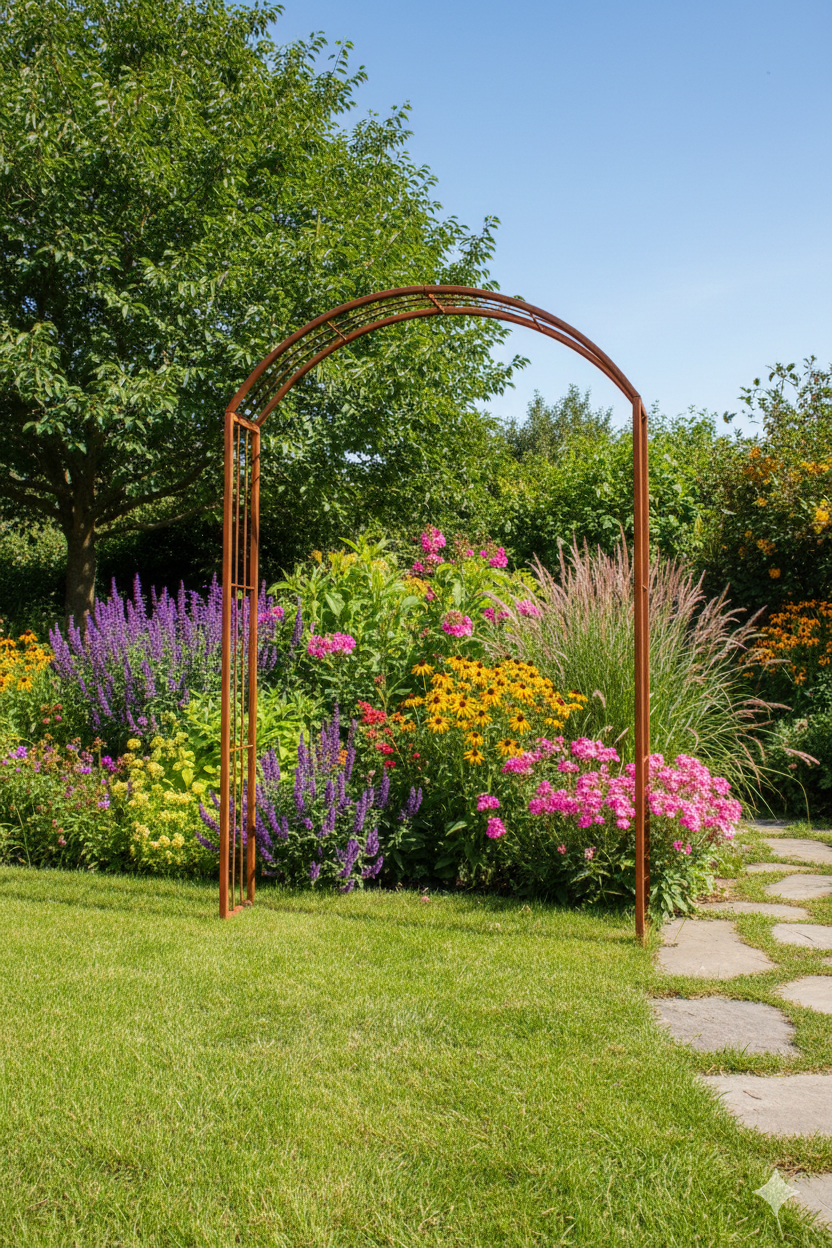 Rust garden rose arch, rust climbing aid trellis, rust rose tendril W110cm,130cm,150cm