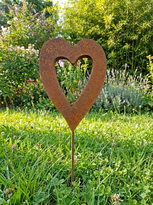 Edelrost Gartenstecker Figuren GlückSymbol ,Herz, L25cm H35cm，030536