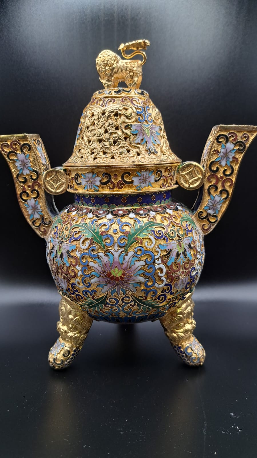 Vergoldet China, Cloisonne, sehr schöne vase, Blumen 20x16x11cm A2-4