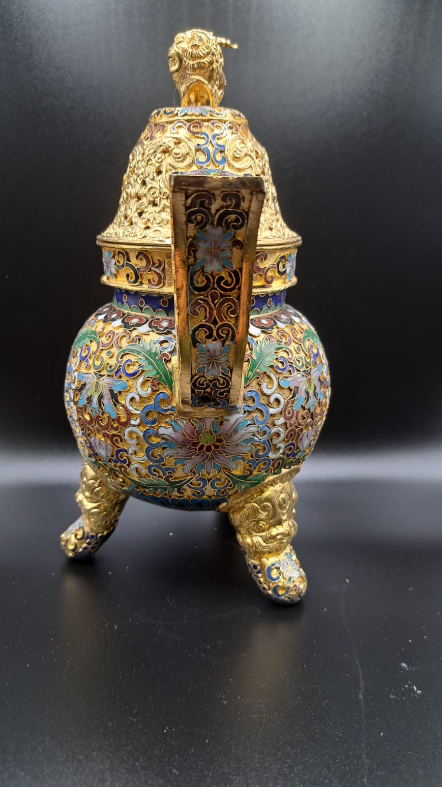 Vergoldet China, Cloisonne, sehr schöne vase, Blumen 20x16x11cm A2-4