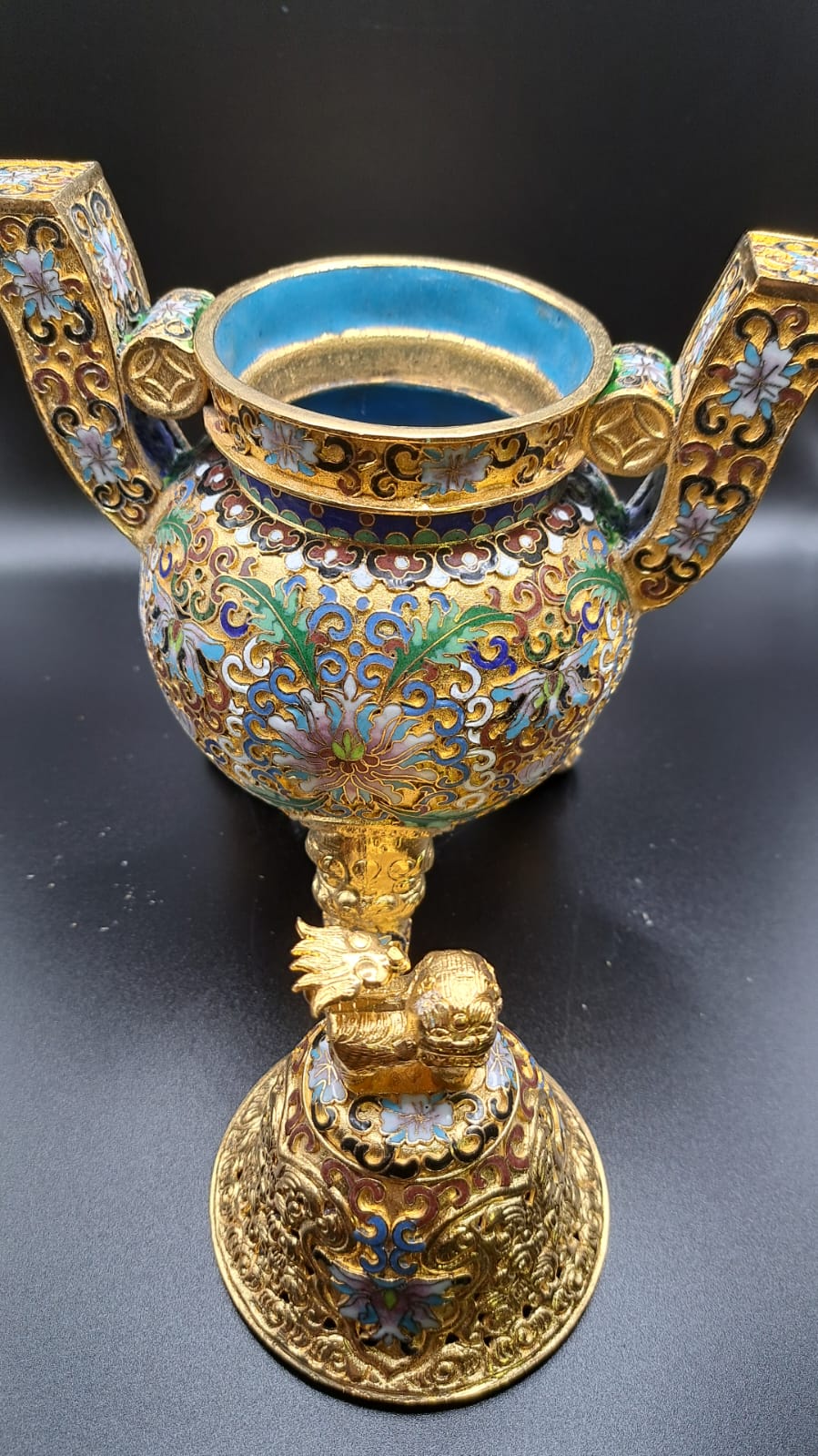 Vergoldet China, Cloisonne, sehr schöne vase, Blumen 20x16x11cm A2-4