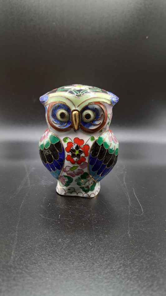 CLOISONNE owl figure 8x6x4cm Aa2-2-3