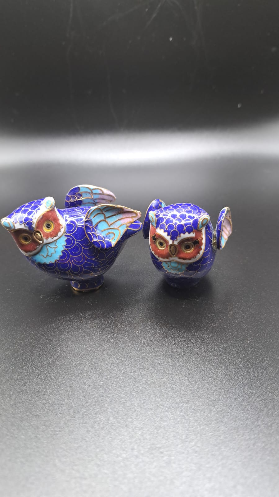 2x Chinese animal figure cloisonné handicraft owl new approx. 5x4x3cm Aa2-2