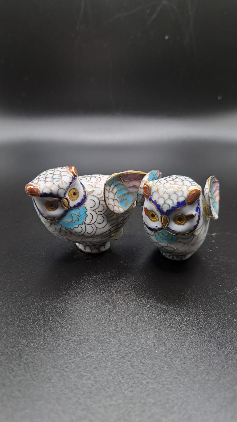 2x Chinese animal figure cloisonné handicraft owl new approx. 5x4x3cm Aa2-2