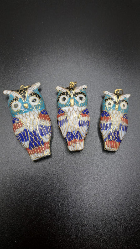 3x Chinese animal figure cloisonné handicraft owl new 5x3x0.5cm Aa2-2-1