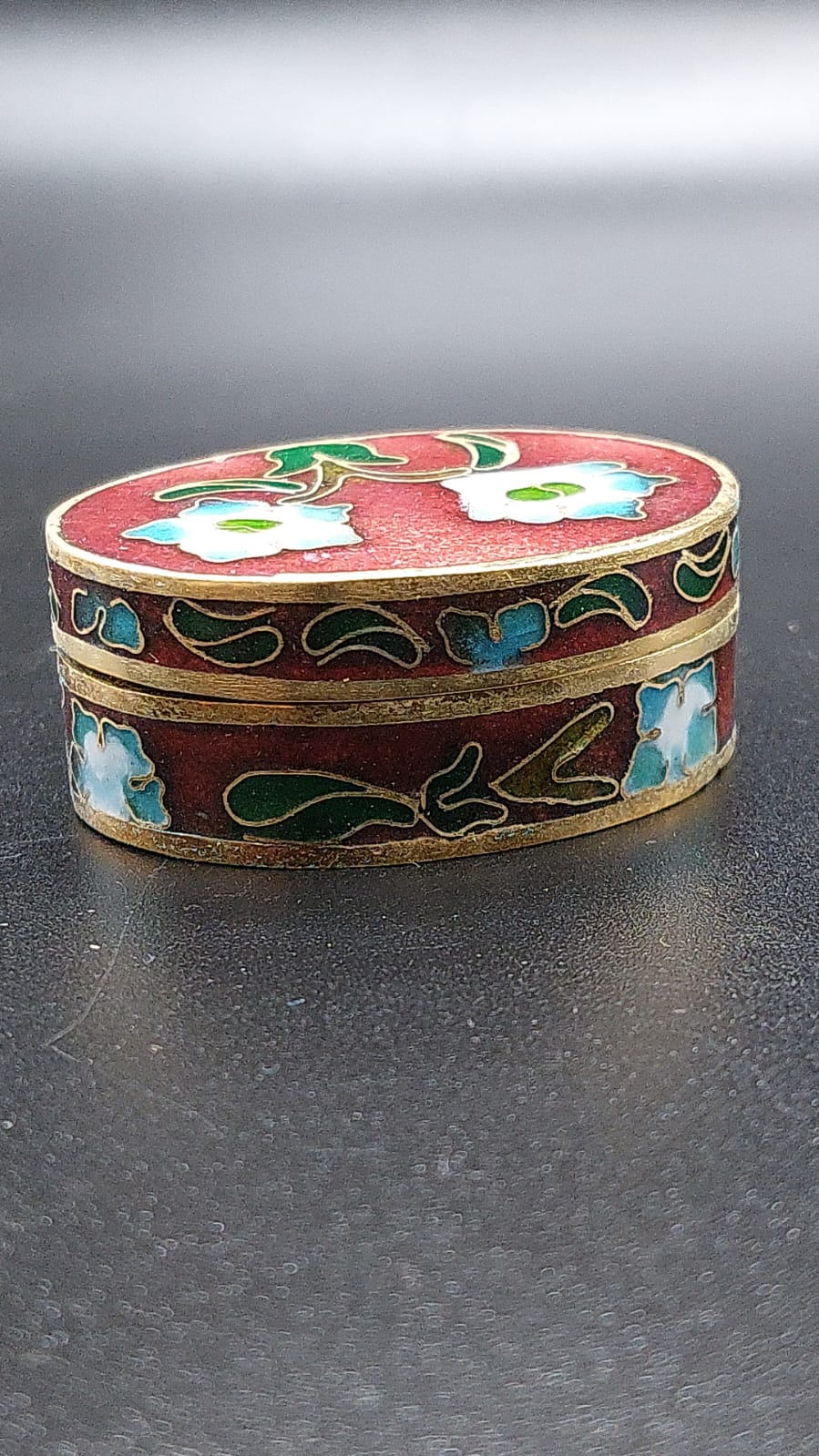 Lidded box decorative brass enamelled Cloisonne China 4x2x3cm A3€