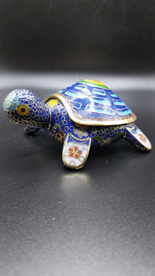 Turtle tin decoration brass enamelled cloisonne China 10x4x7cm A4$