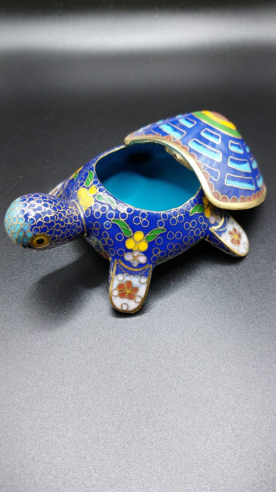 Turtle tin decoration brass enamelled cloisonne China 10x4x7cm A4$