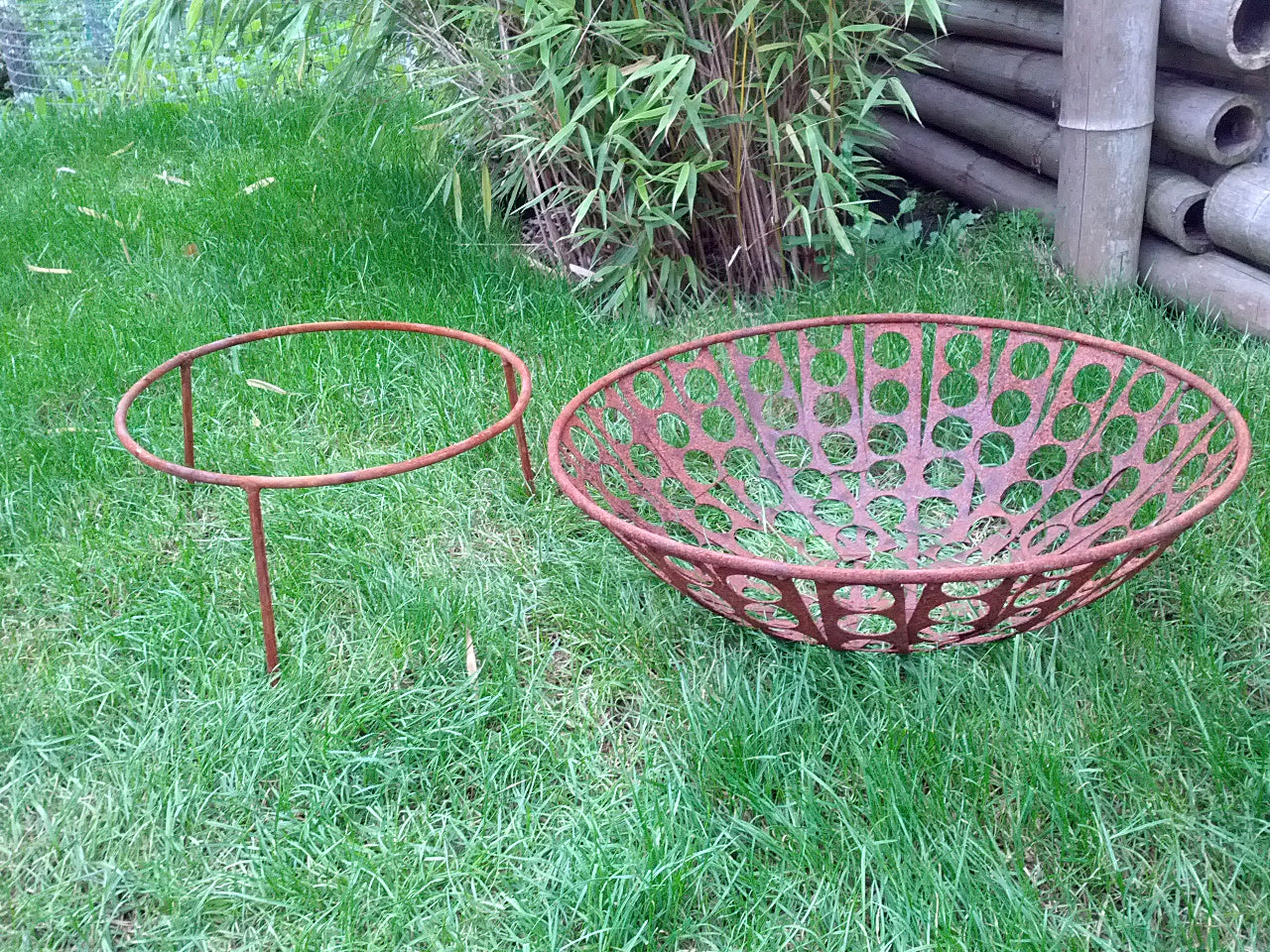 Fire bowl with stand, rust, garden decoration