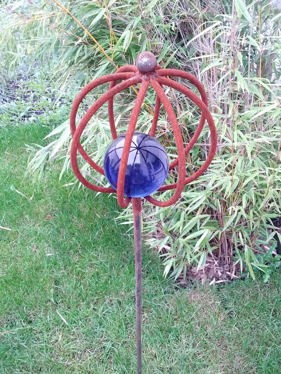 Garden stake, rust, glass ball, garden decoration,