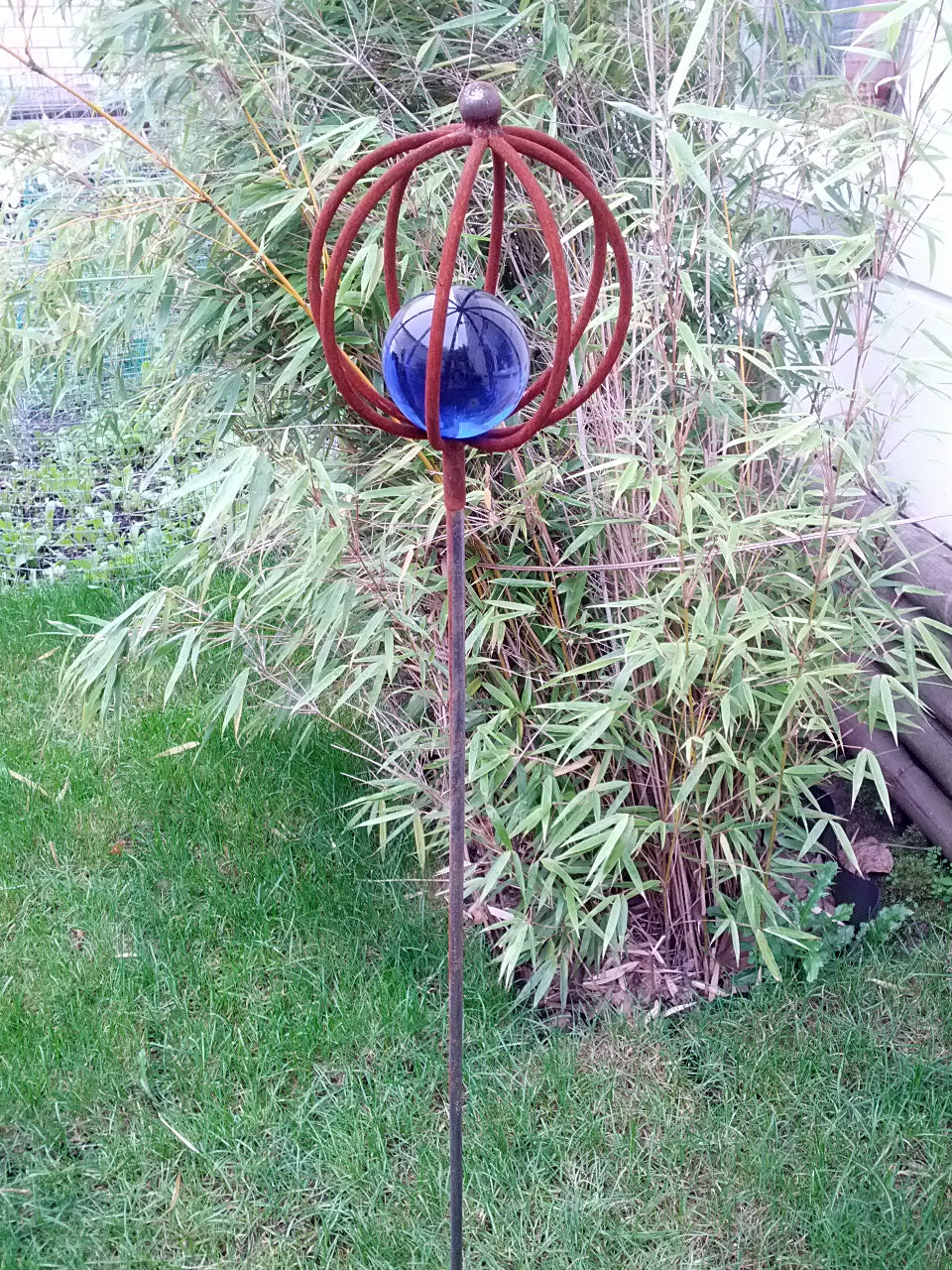 Garden stake, rust, glass ball, garden decoration,