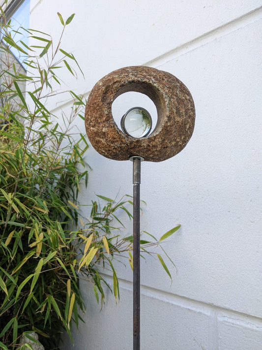 Garden stake with glass ball, with stone, H120*14cm, 029481-2