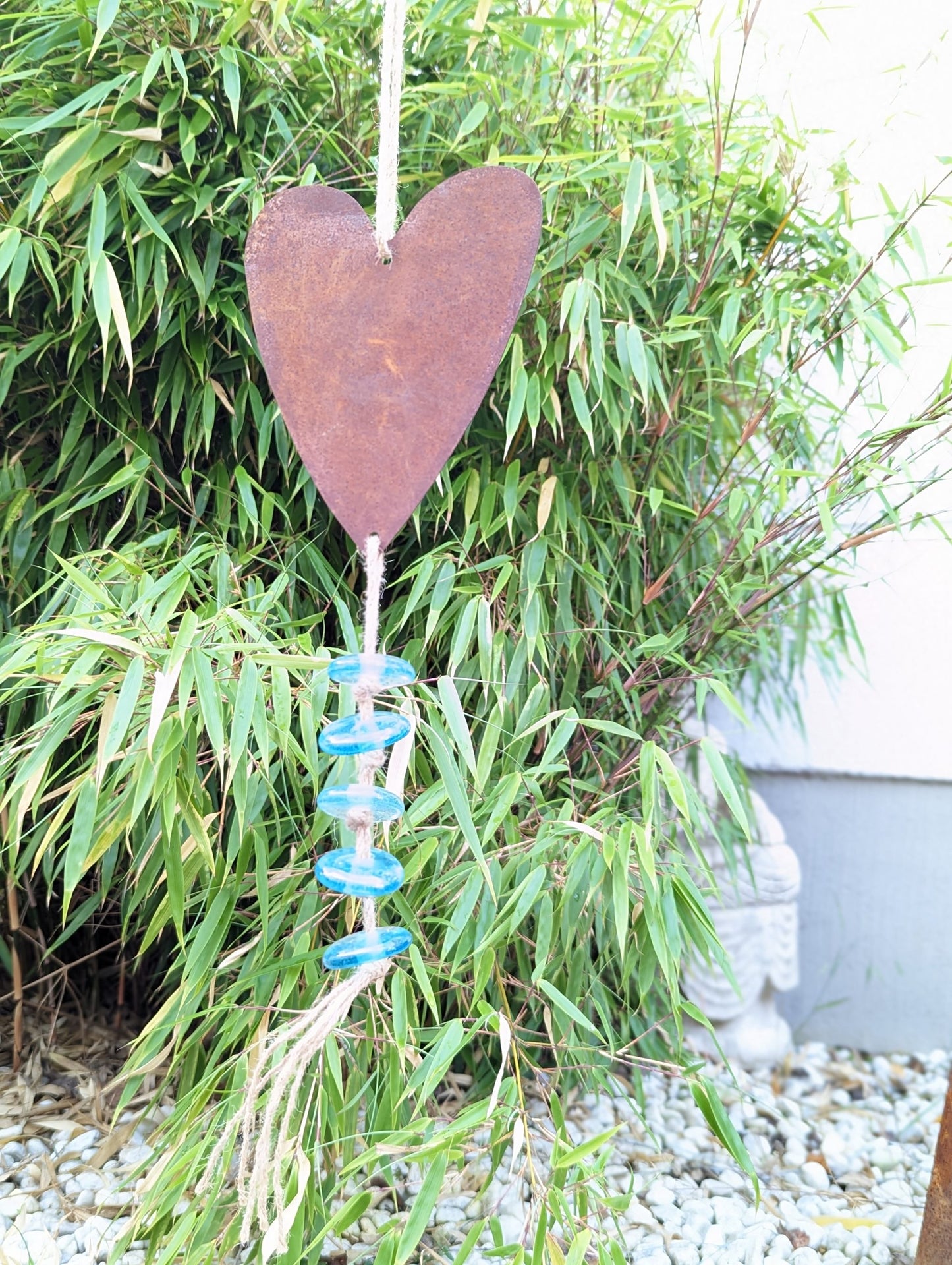 Noble rust hanging heart decoration made of metal rust with glass decoration W16 H80cm 0.3 kg, 032185