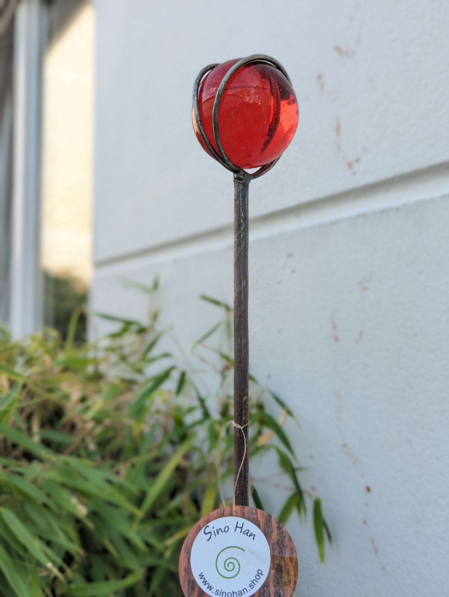 Noble rust garden stake with glass ball 3.5cm garden decoration garden figure bed stake