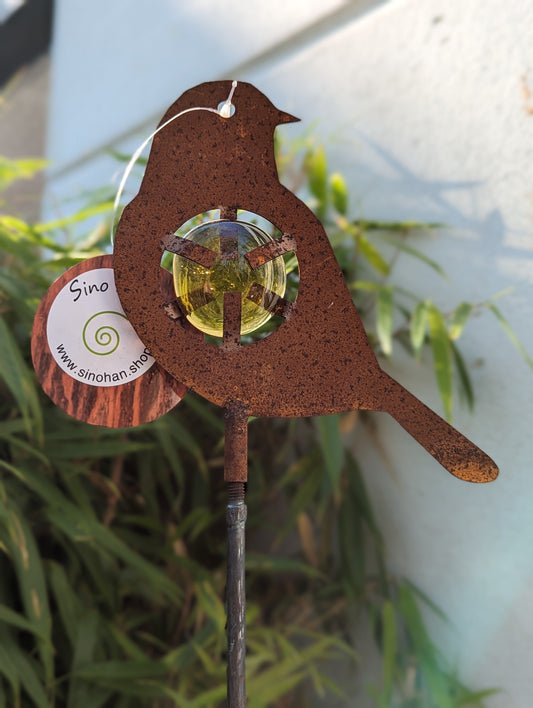 Rust garden stake rust garden bird glass decoration H115* 20cm metal