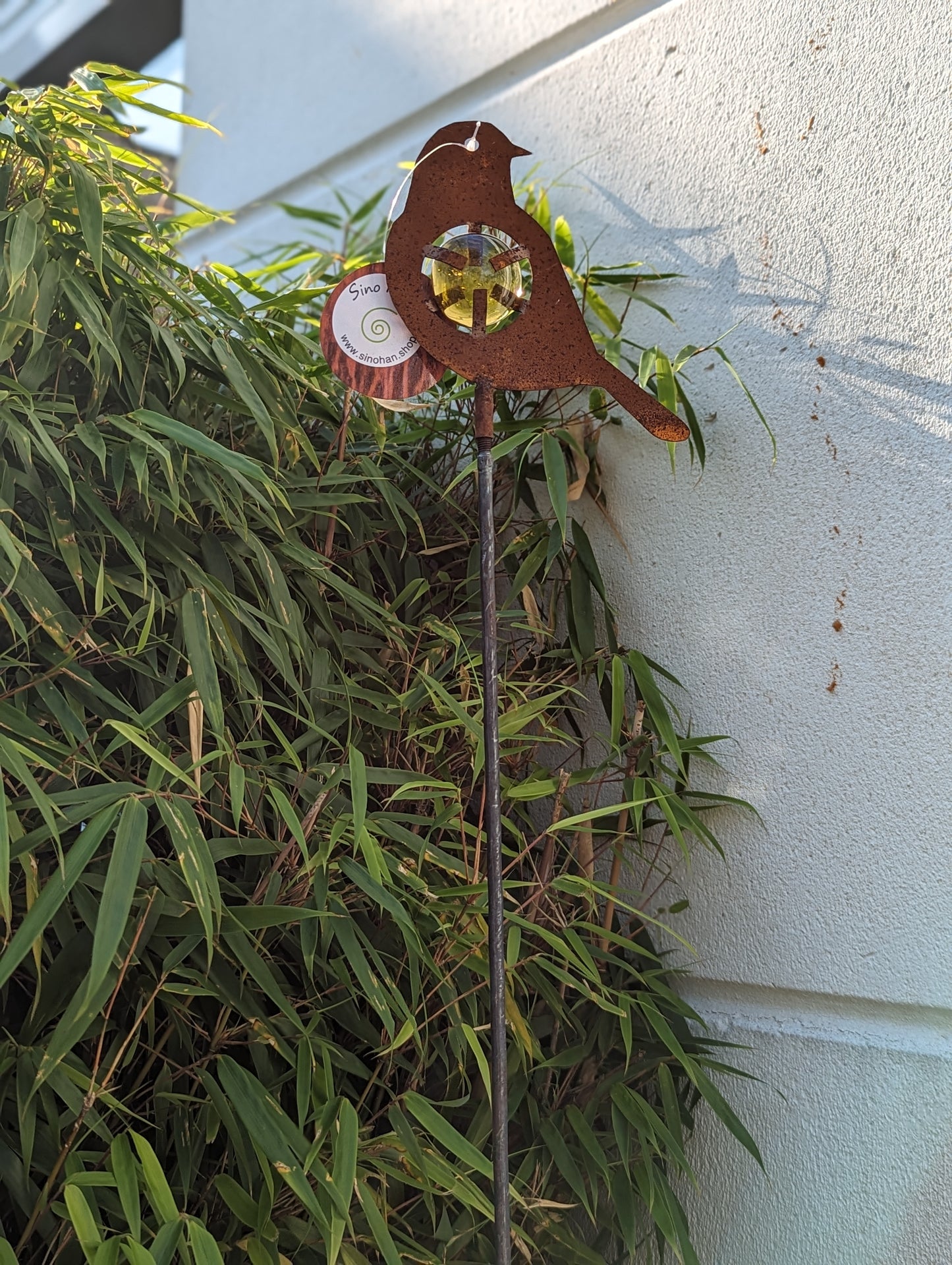 Rust garden stake rust garden bird glass decoration H115* 20cm metal