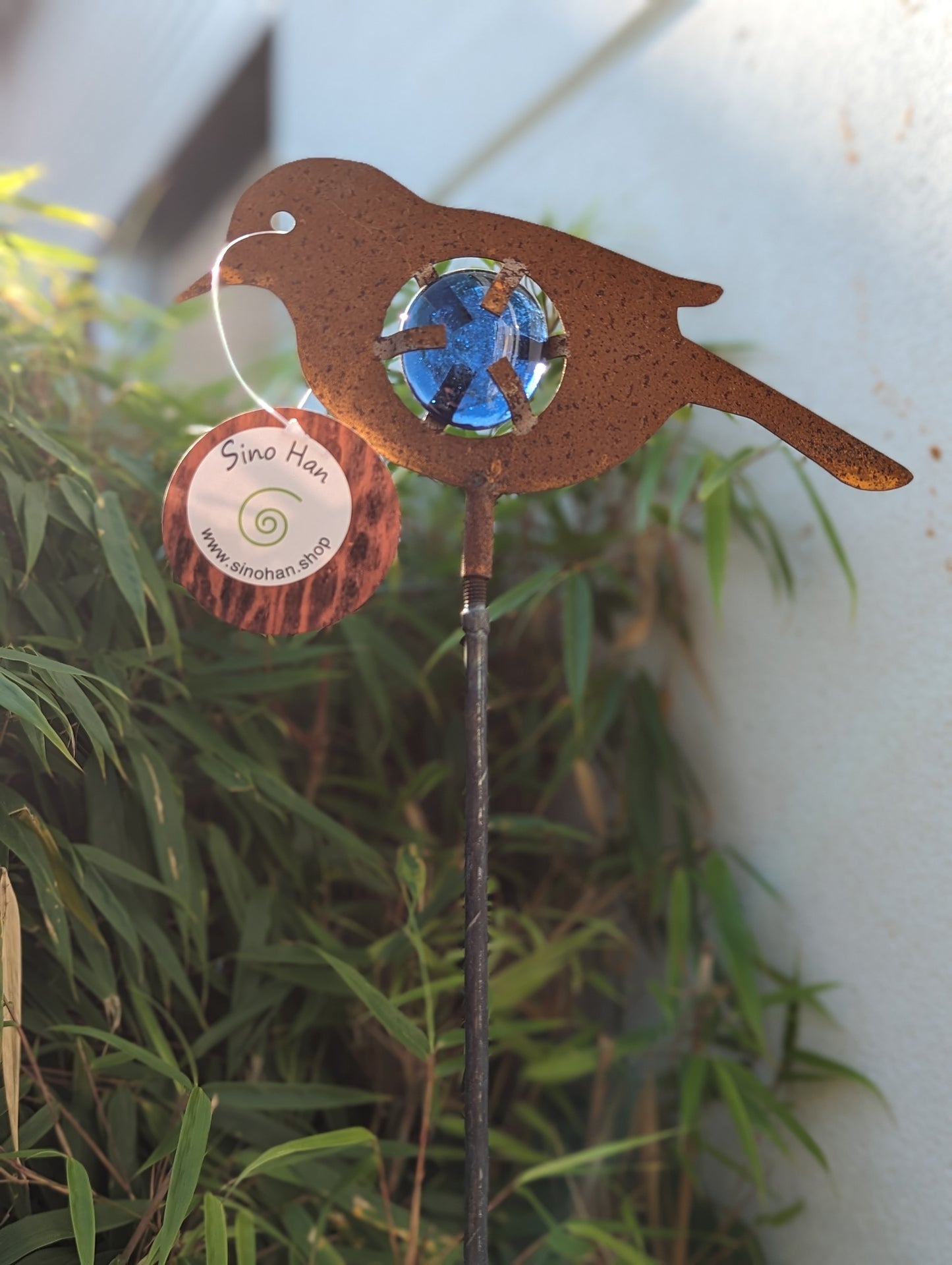 Rust garden stake rust garden bird glass decoration H115* 20cm metal