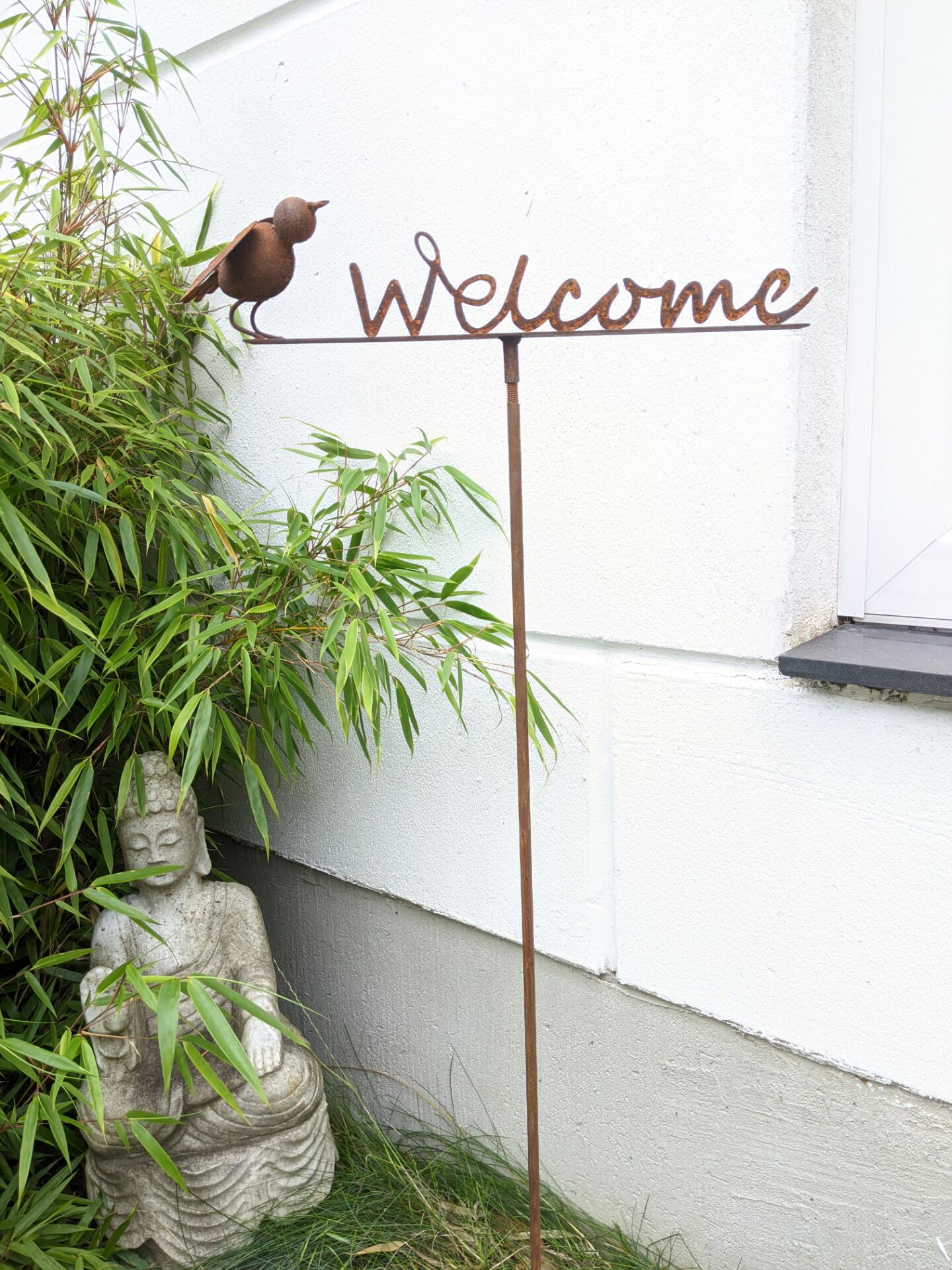 Gartenstecker Willkommen / Welcome mit Vogel