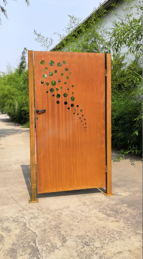 Rusted garden gate including posts metal 1.2mm handmade including door lock DIN:Right 032105