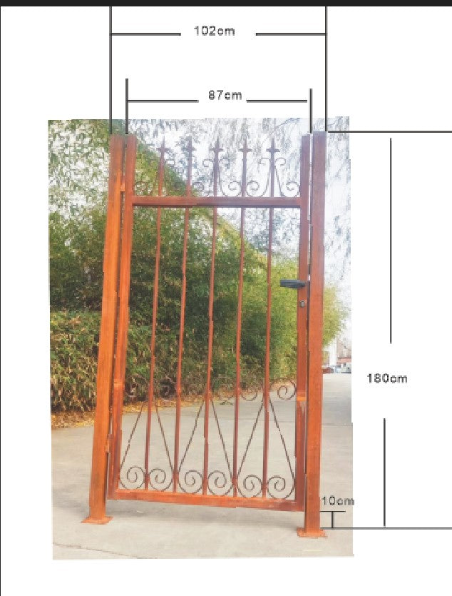 Edelrost Gartentor inkl. Pfosten aus Metall Rost Handarbeit inkl.Türschloss DIN: Links 032194