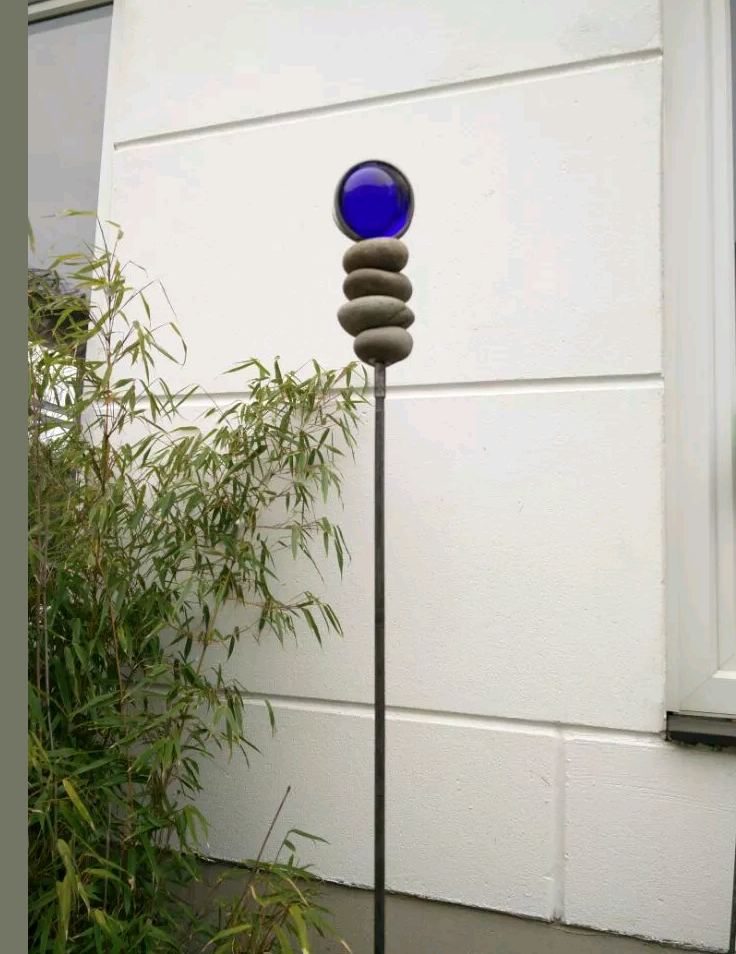 Edelrost Gartenstecker Rost Beetstecker Garten Glaskugel H117*6 cm blau