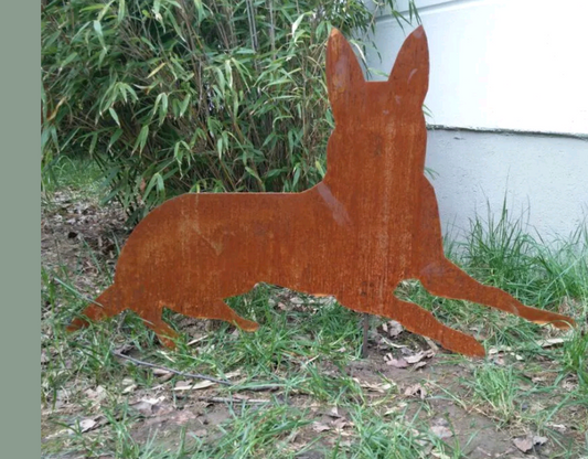 Noble rust garden dog rust figures garden stake L 85*H55cm 031867