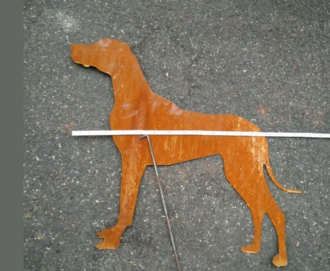 Patina Garden Dog Rust Metal Garden Stake L85* H70cm 031870