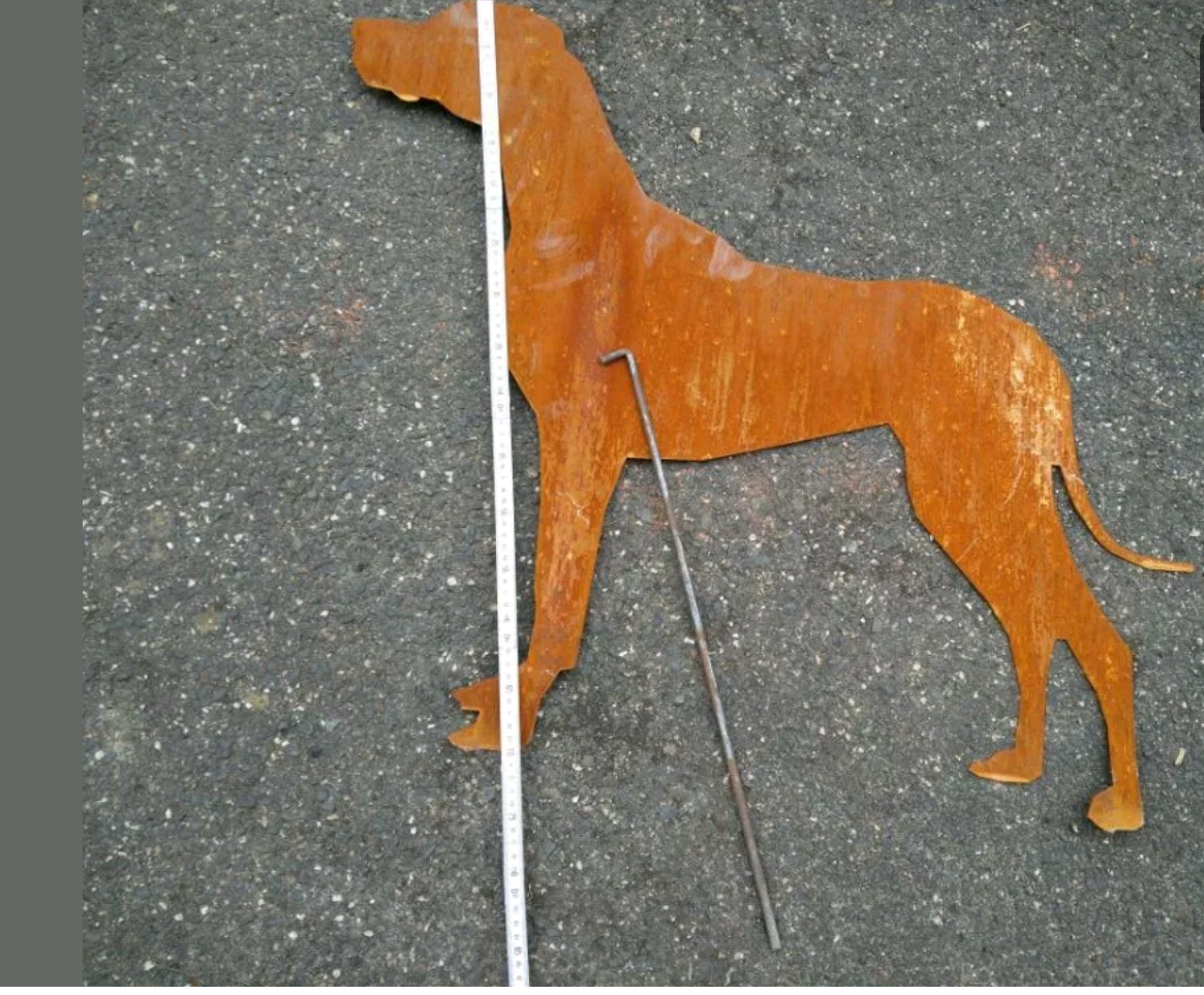 Patina Garden Dog Rust Metal Garden Stake L85* H70cm 031870