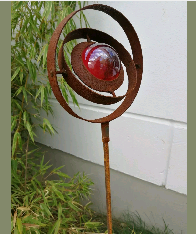 Garden stake rust flower bed stake garden glass ball glass decoration H115*14cm metal