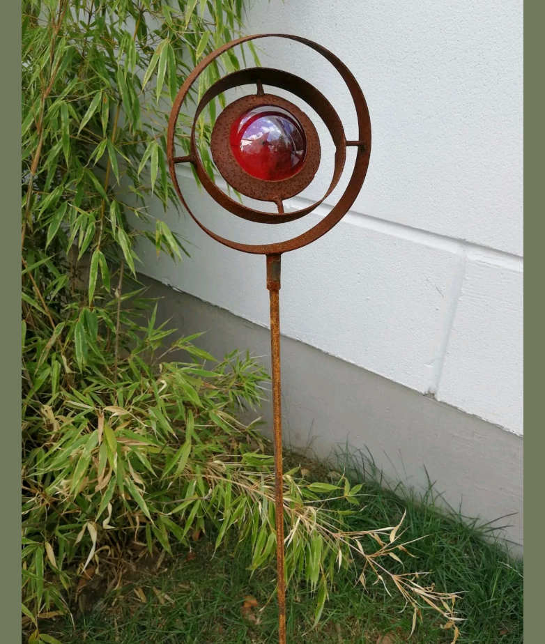 Garden stake rust flower bed stake garden glass ball glass decoration H115*14cm metal