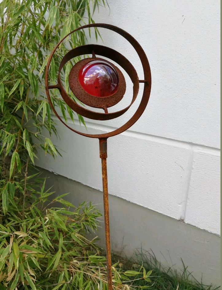 Garden stake rust flower bed stake garden glass ball glass decoration H115*14cm metal