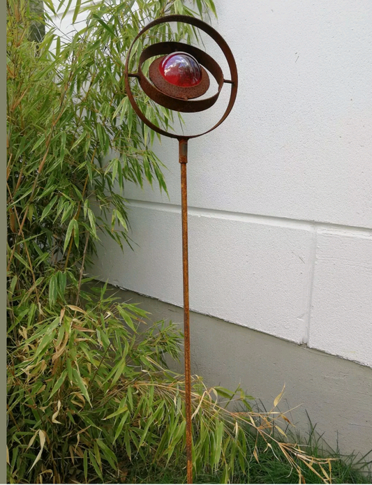 Garden stake rust flower bed stake garden glass ball glass decoration H115*14cm metal