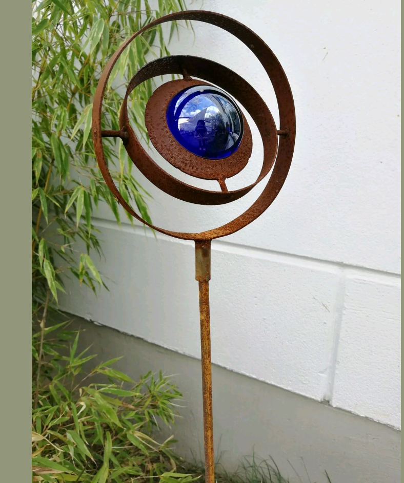 Garden stake rust flower bed stake garden glass ball glass decoration H115*14cm metal