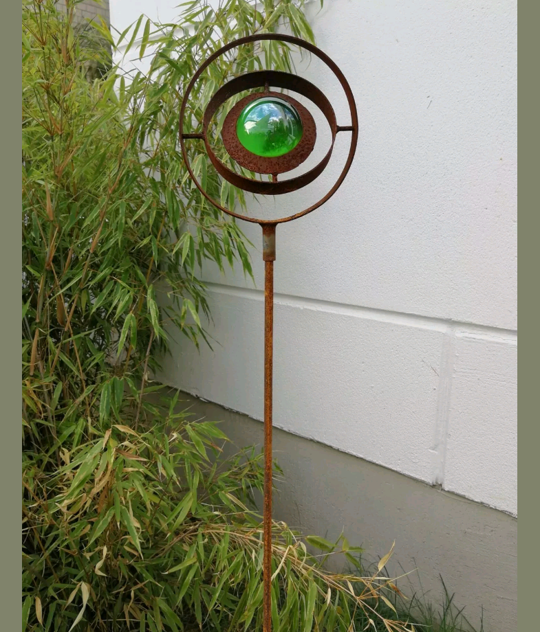 Garden stake rust flower bed stake garden glass ball glass decoration H115*14cm metal