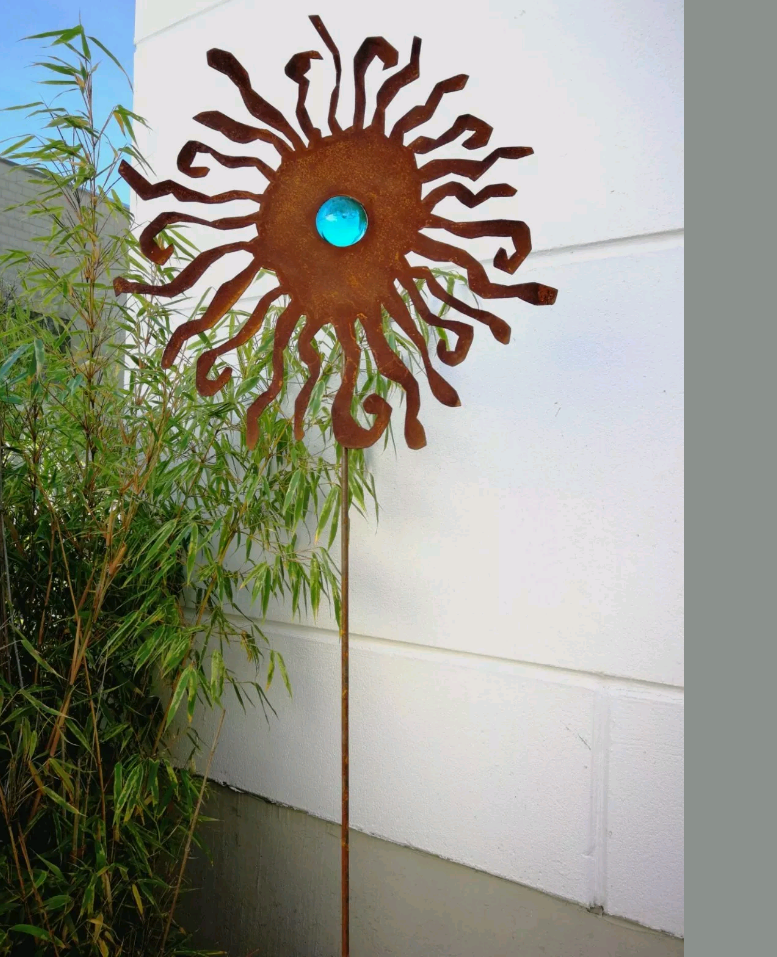 Garden stake rust flowerbed stake garden glass ball glass decoration H125*40cm 031930 light blue