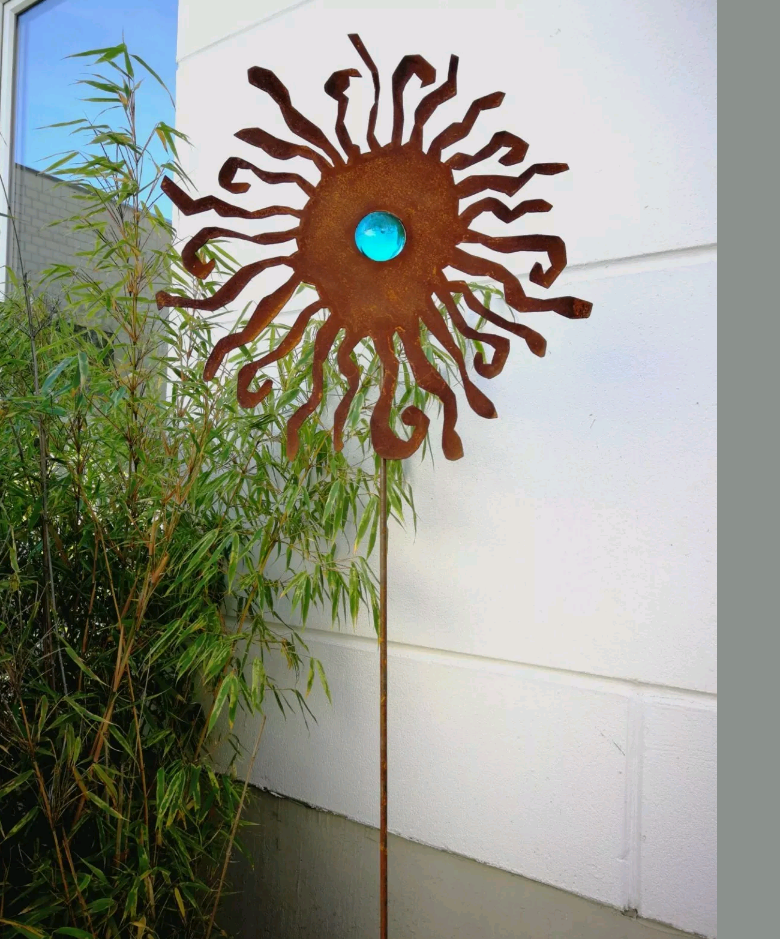 Garden stake rust flowerbed stake garden glass ball glass decoration H125*40cm 031930 light blue