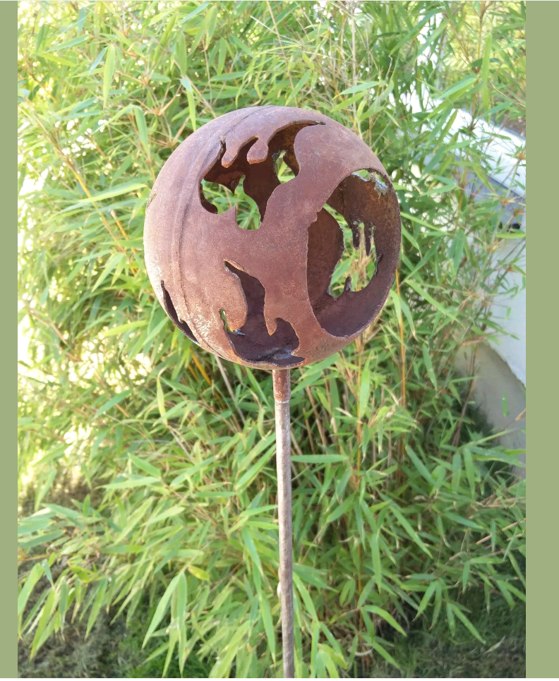 Garden stake garden ball rust candle holder garden decoration metal handmade