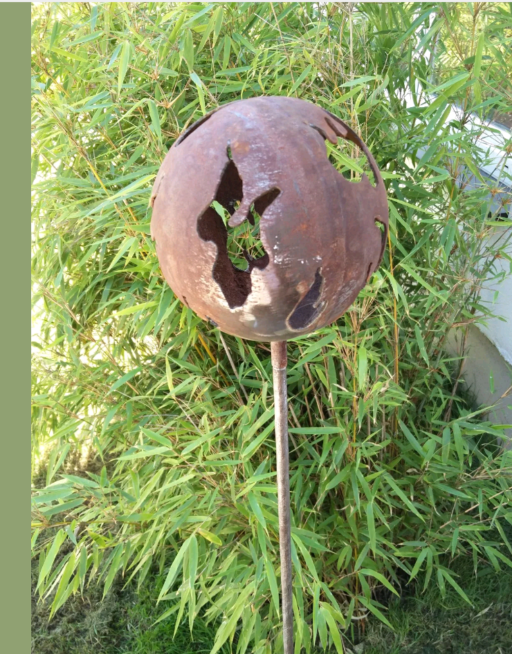 Garden stake garden ball rust candle holder garden decoration metal handmade