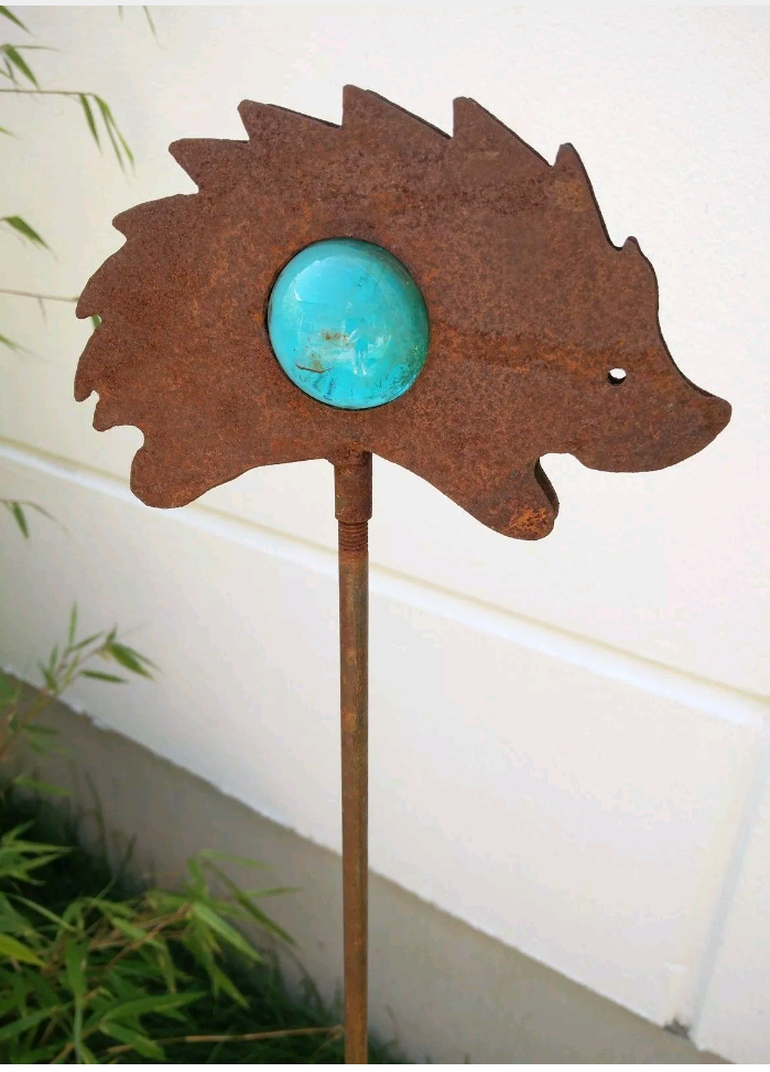 Garden decoration, animal, rust garden stake, angel, rust, glass ball, rust metal H110cm