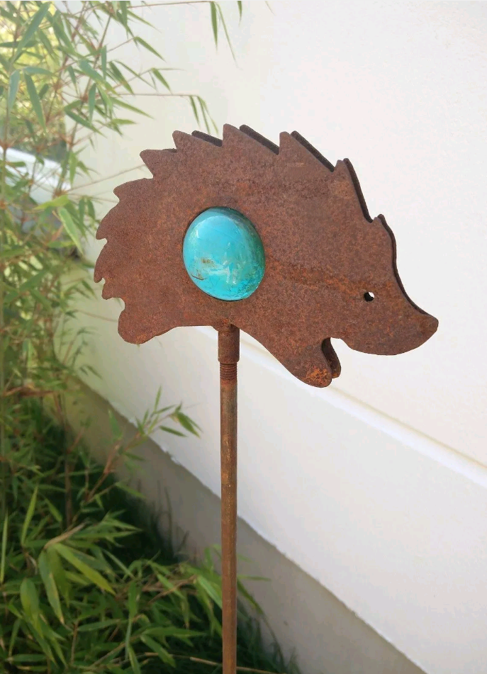 Garden decoration, animal, rust garden stake, angel, rust, glass ball, rust metal H110cm